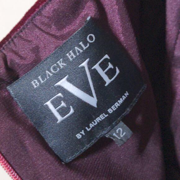 Black Halo Eve Dress Burgundy Halter Sleeveless Bow Velvet USA Gown 12 - Picture 10 of 14